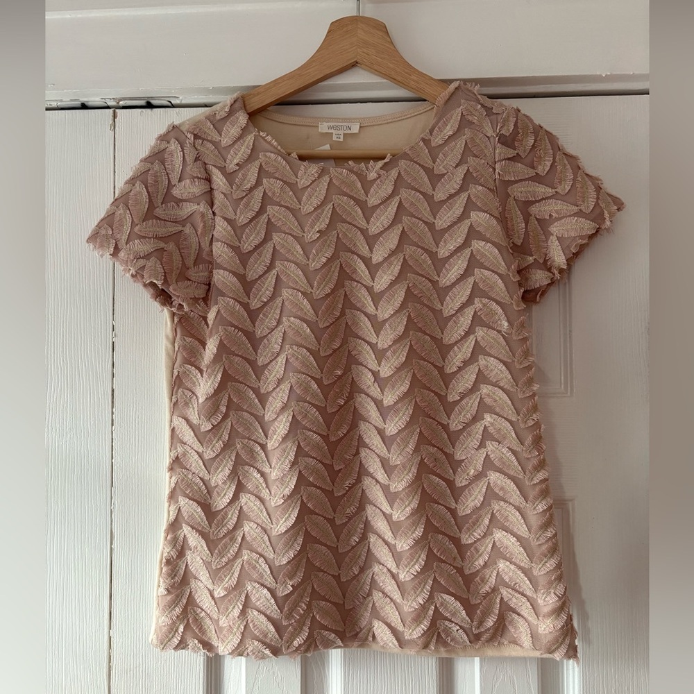 Anthropologie Weston Wear Blush Pink Embroidered Feather Top‎ Size XS NWT
